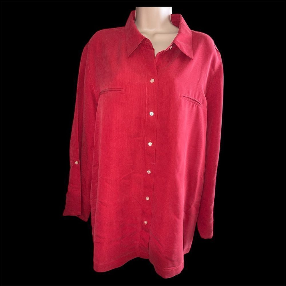 Laura Scott Red Soft Smooth Fabric Shirt Chrismas Holiday 22W velvet feel